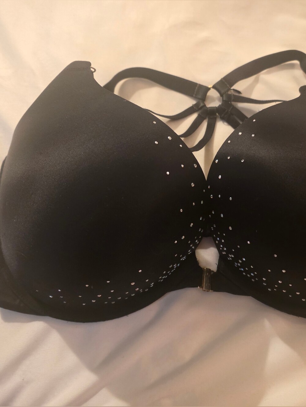 Black Embellished Strappy Front-Closure Bra Push Up